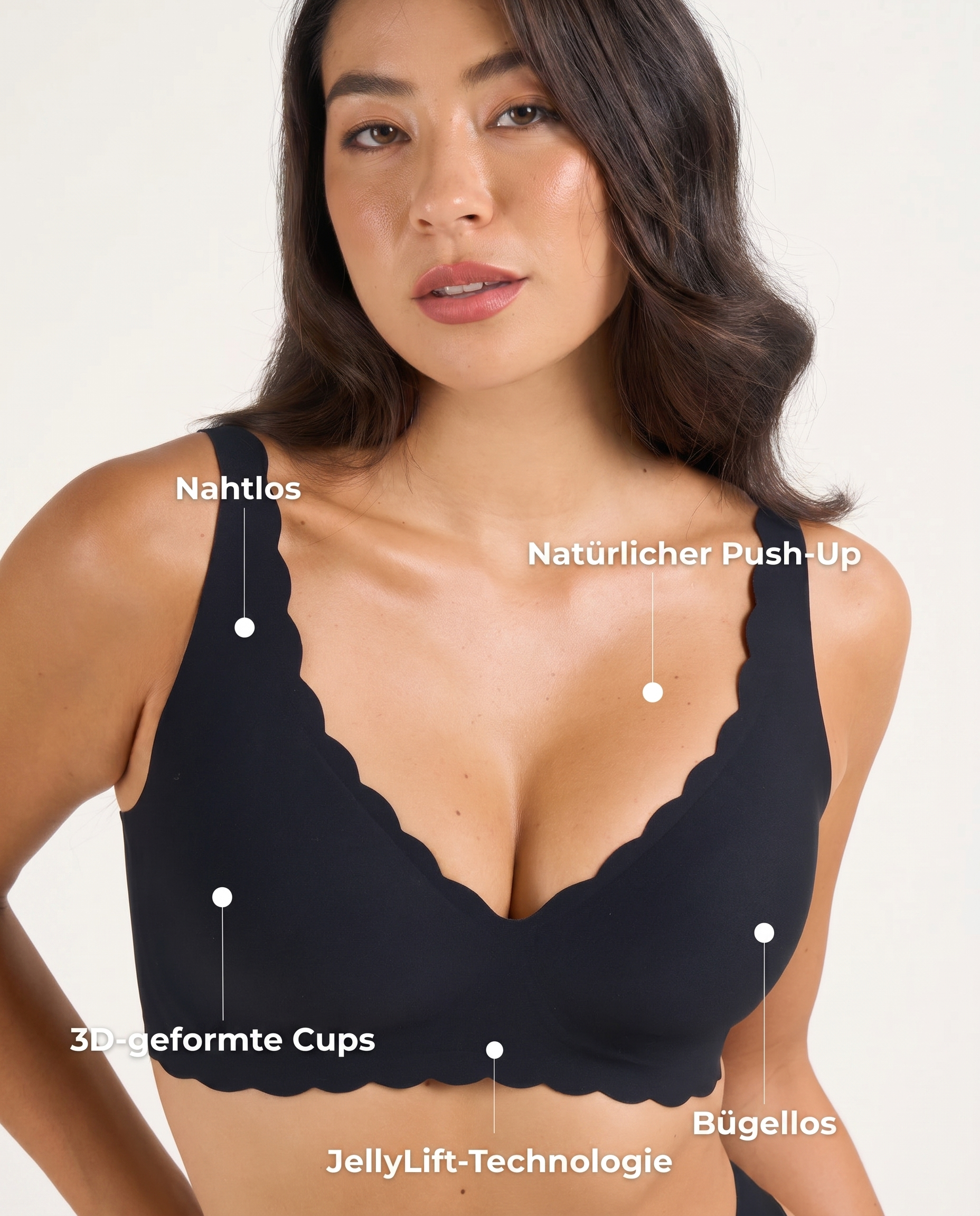 Nahtloser Deep-V Push-up BH ohne Bügel mit Wellenkante und Jelly-Support