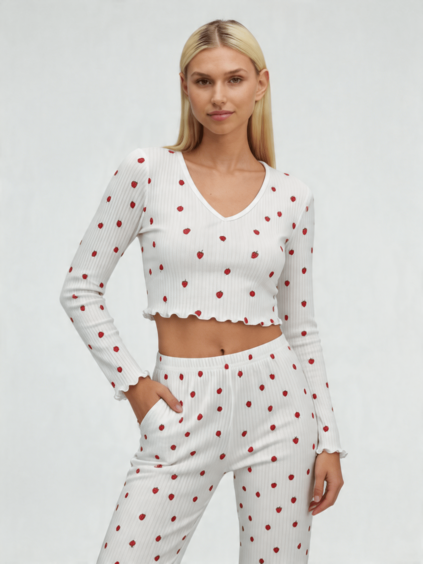 Ribbed Long Sleeve Pajama Set