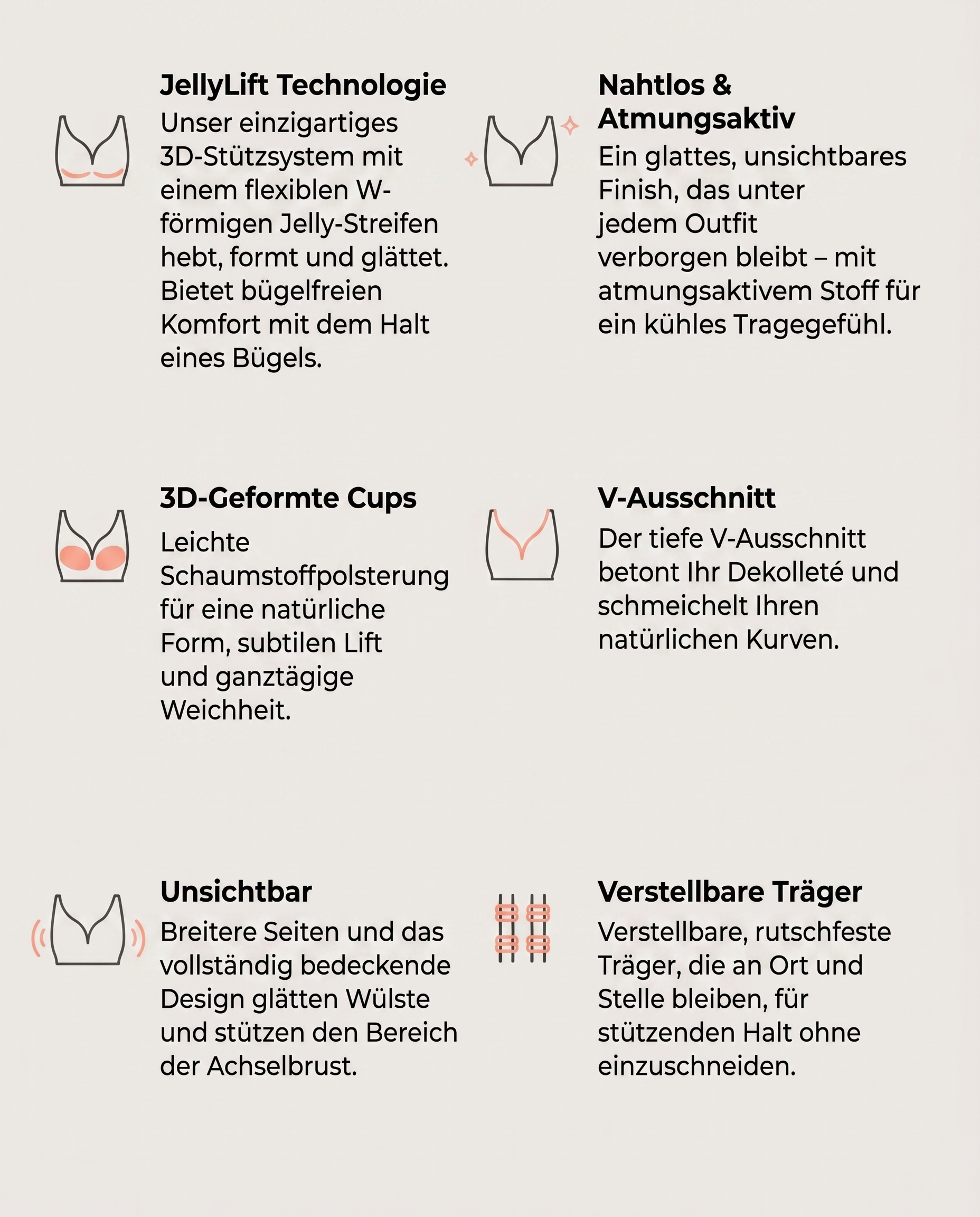 Deep-V Push-up BH ohne Bügel mit nahtlosem Jelly-Support