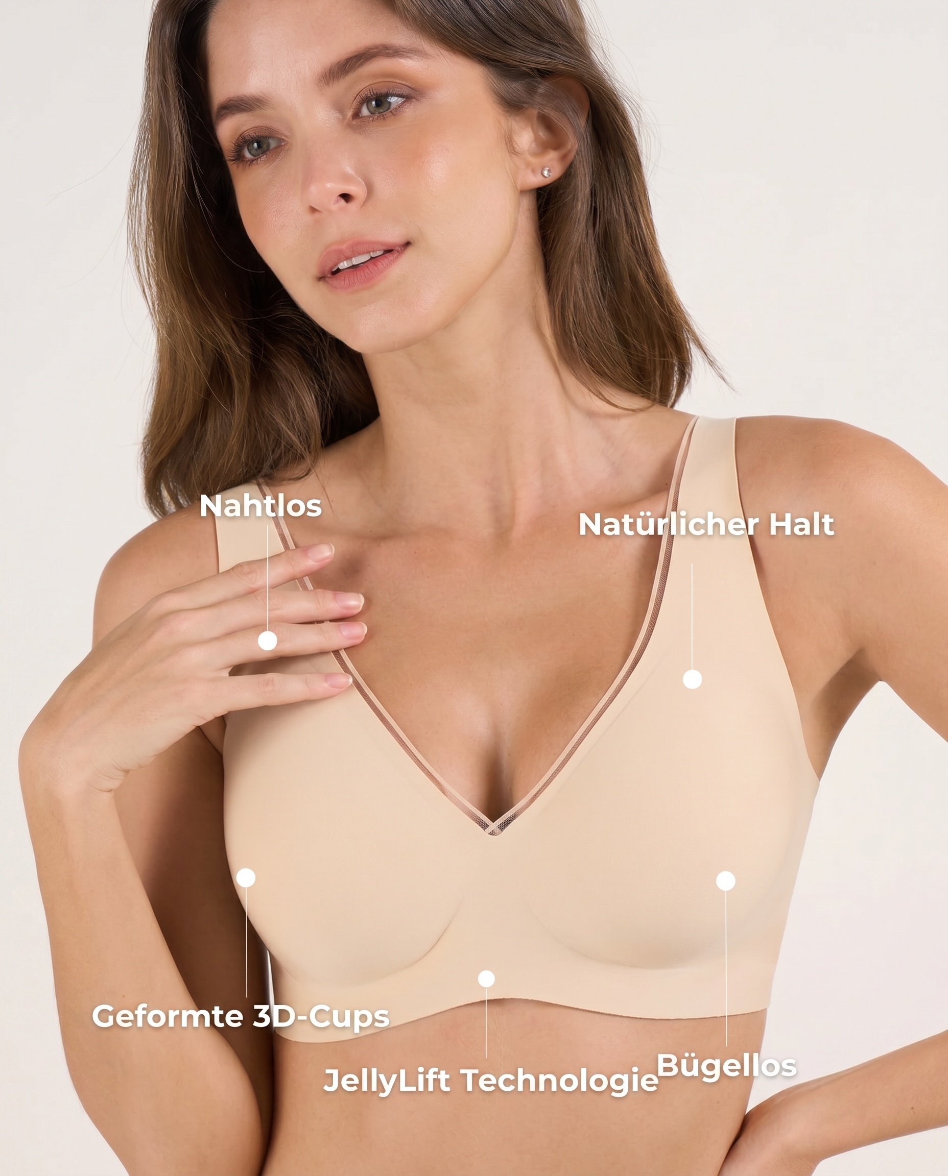 Nahtloser Deep-V Push-up BH ohne Bügel mit Mesh und Jelly-Support